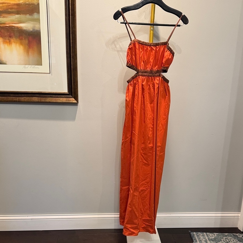 Forever 21 Vibrant Orange and Brown trim fall sundress NWOT S